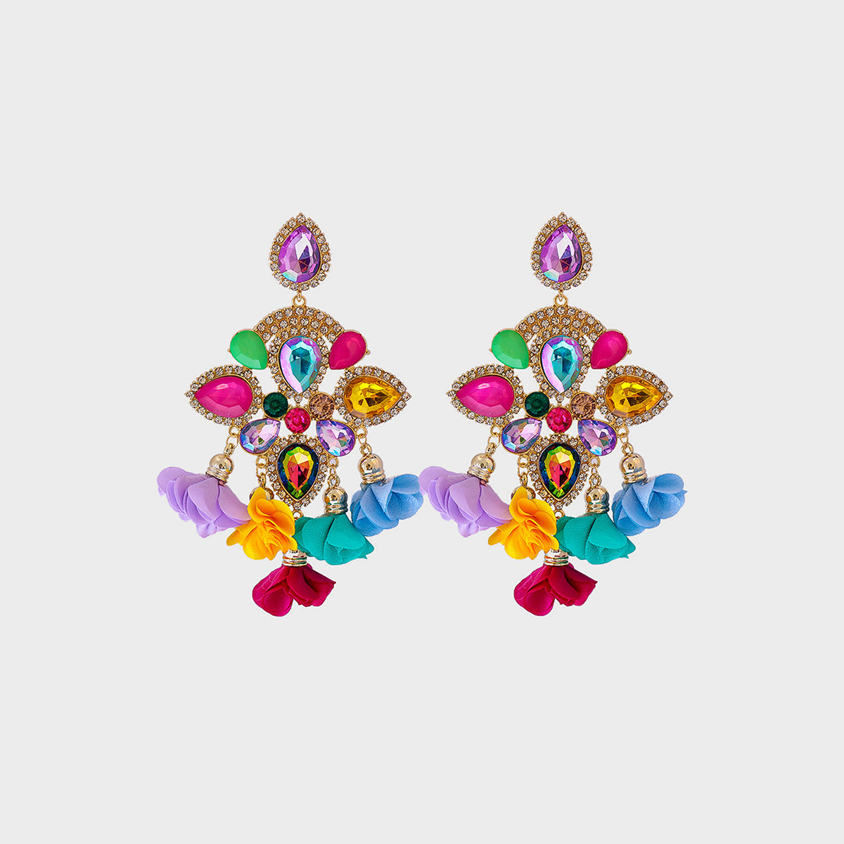 Flower Shape Rhinestone Alloy Dangle Earrings - ClozArt