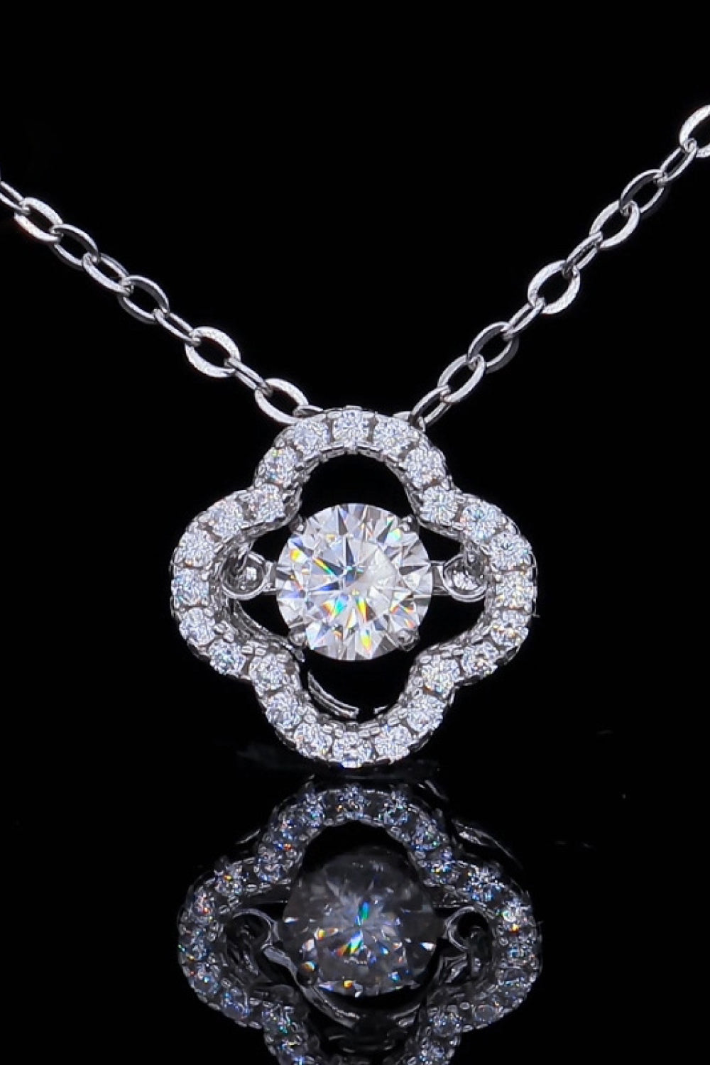 925 Sterling Silver Moissanite Flower Pendant Necklace - ClozArt