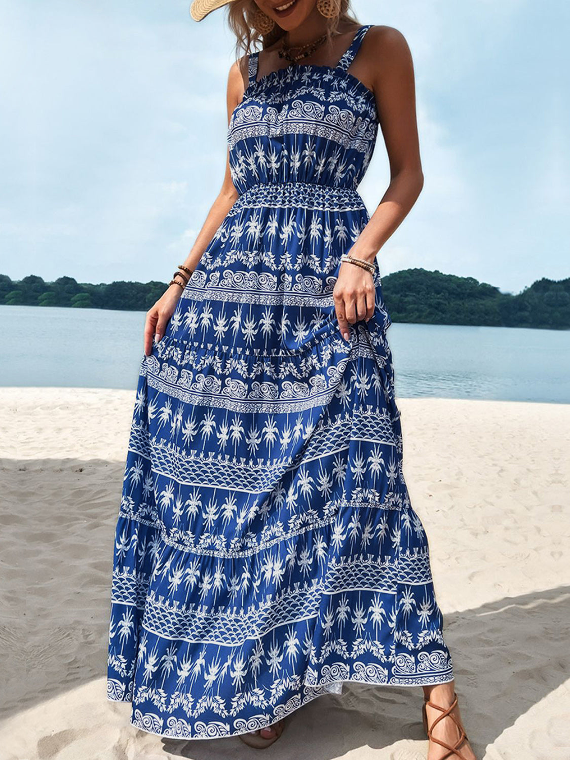 Perfee Printed Square Neck Sleeveless Maxi Dress - ClozArt