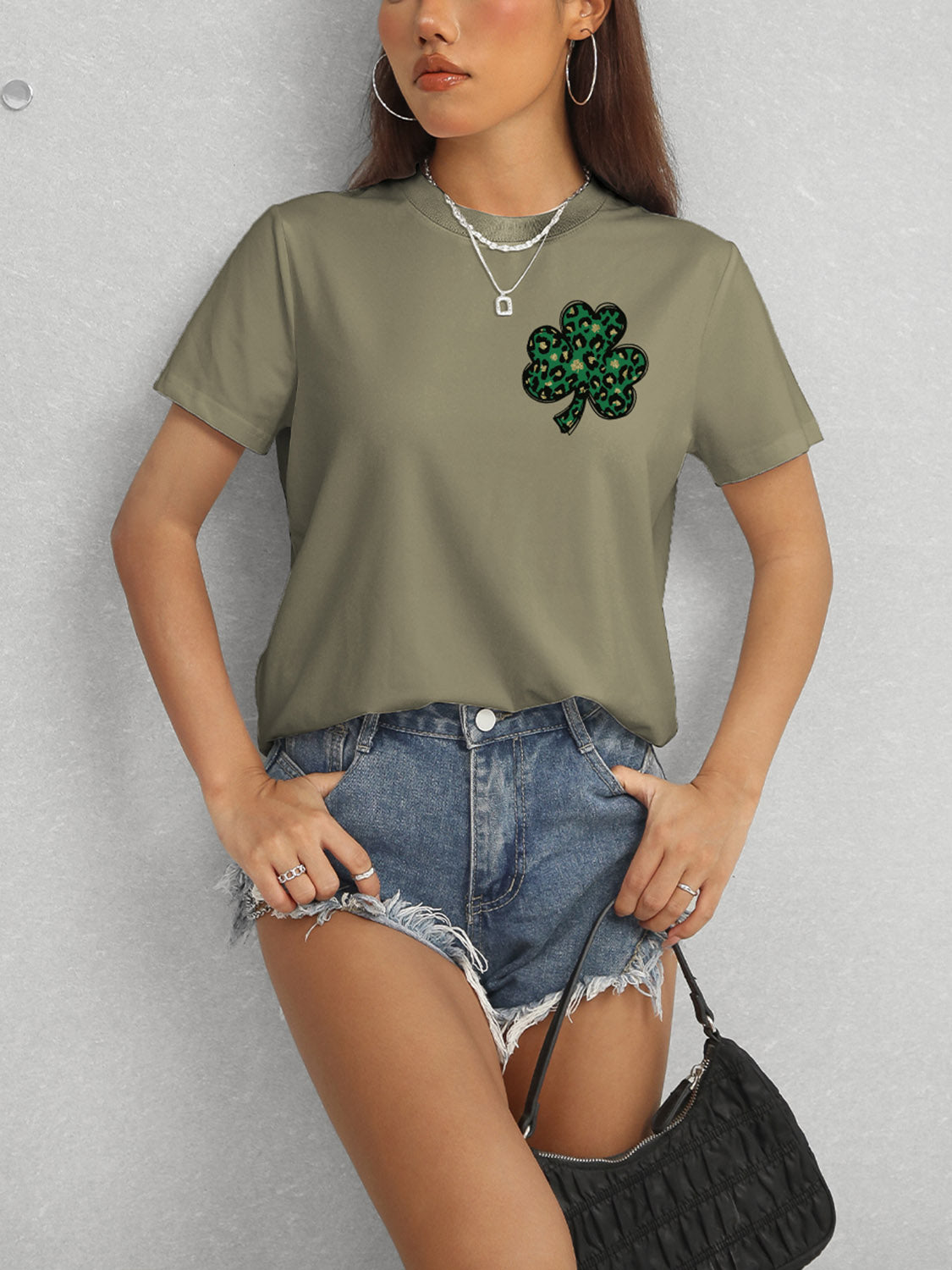 Lucky Clover Round Neck Short Sleeve T-Shirt