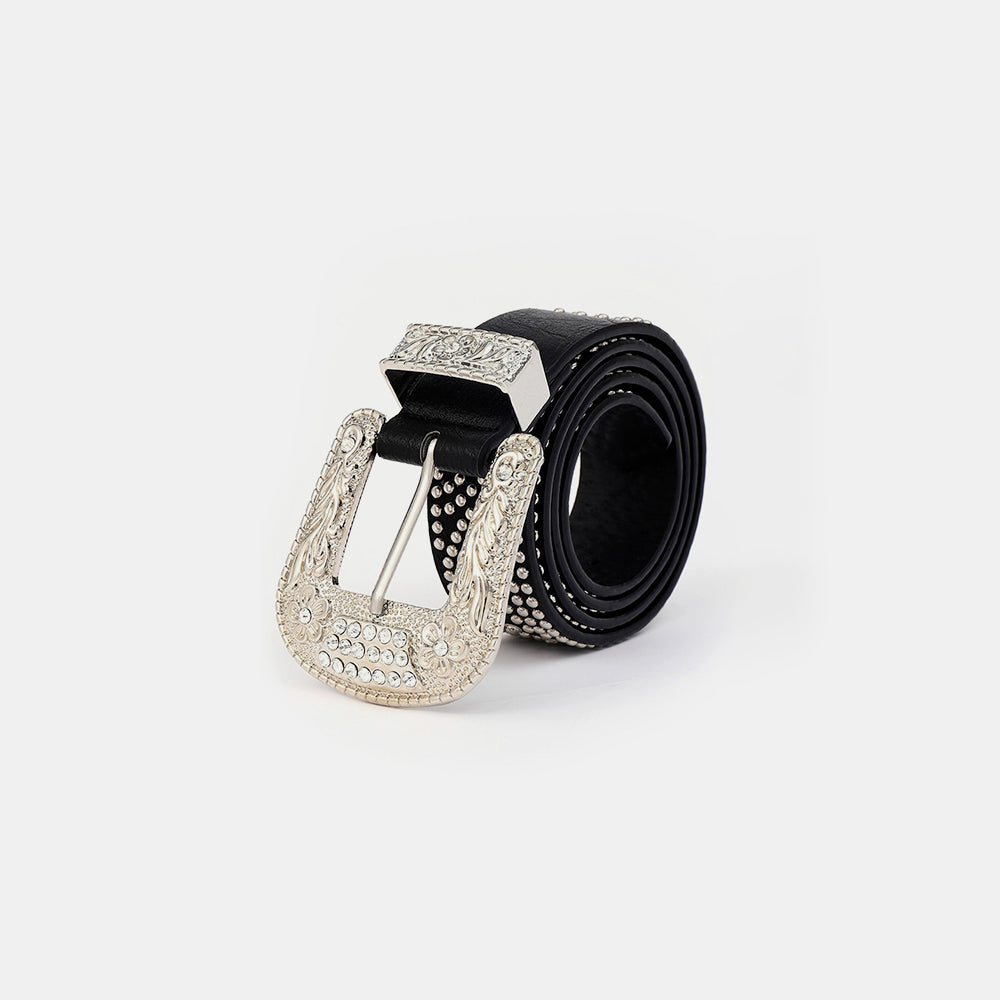 Studded Rhinestone PU Leather Belt - ClozArt