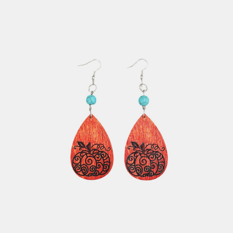 Turquoise Wooden Pumpkin Teardrop Earrings - ClozArt