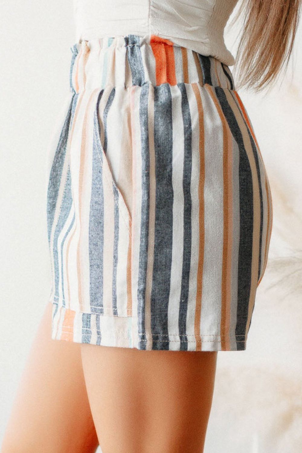 Striped Elastic Waist Shorts - ClozArt