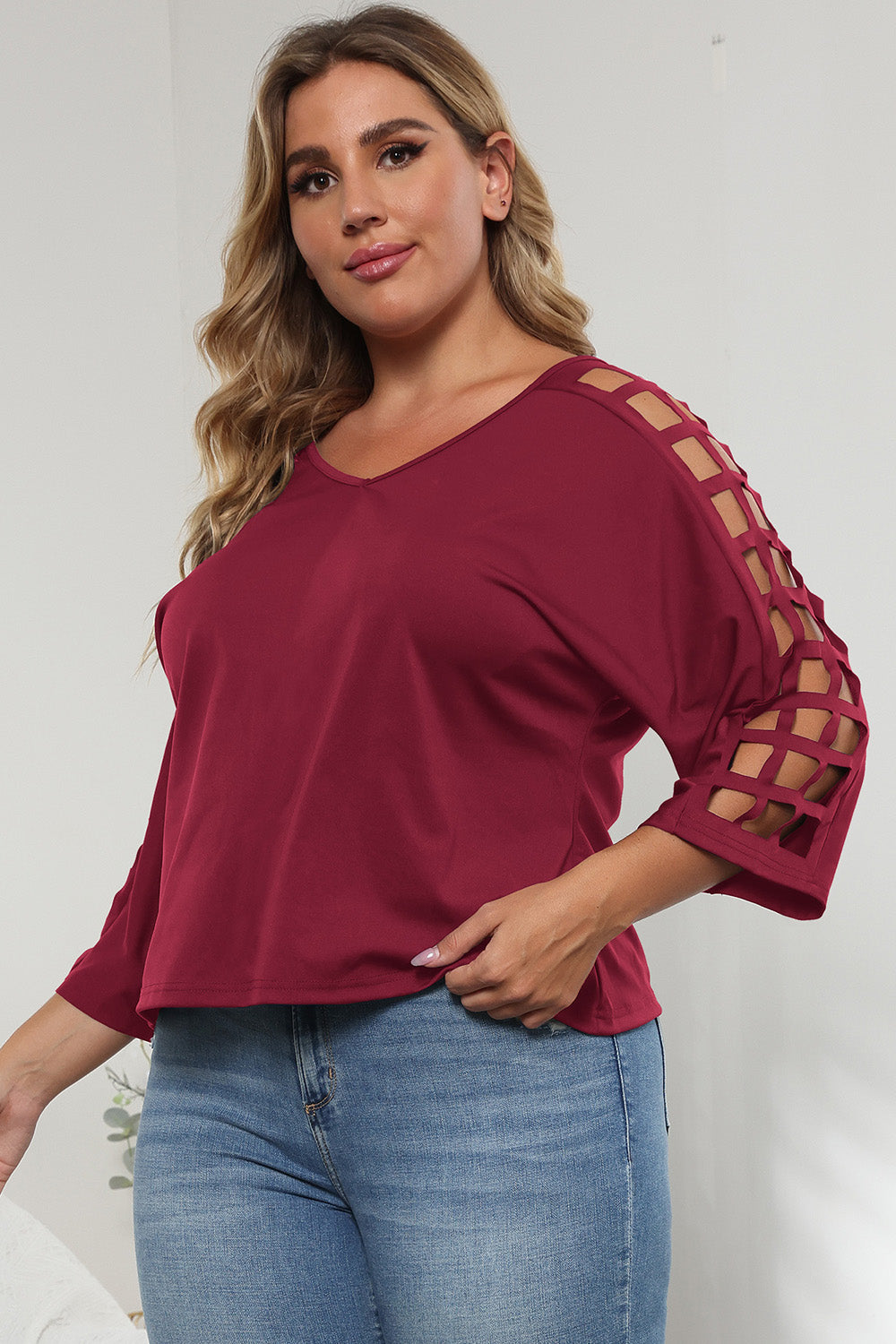 3/4 Sleeve Cutout Detail Top