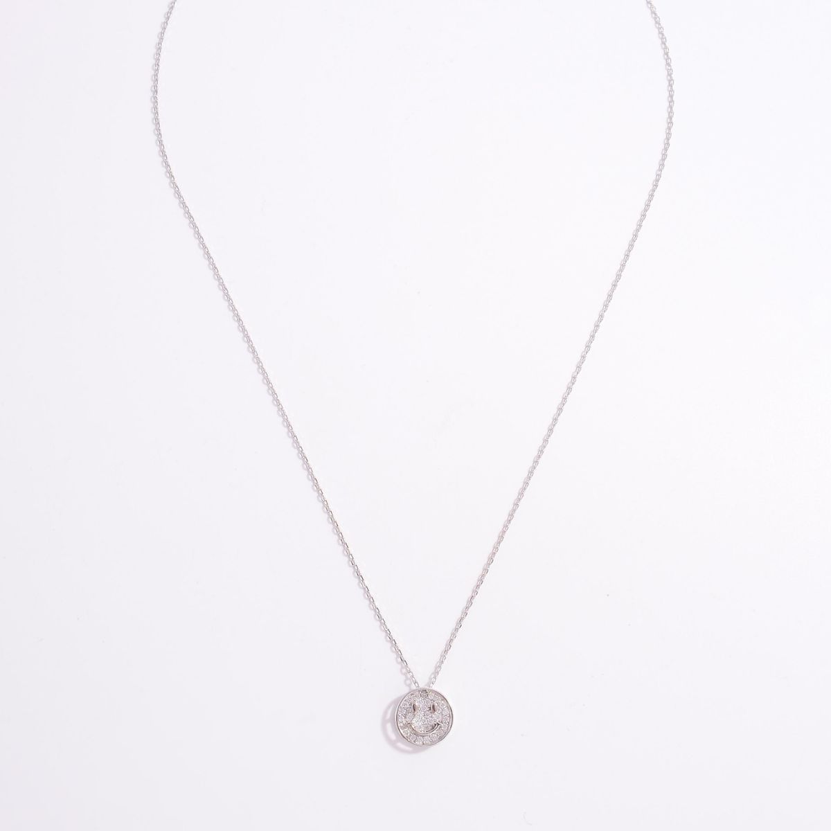 925 Sterling Silver Zircon Smiley Face Necklace - ClozArt