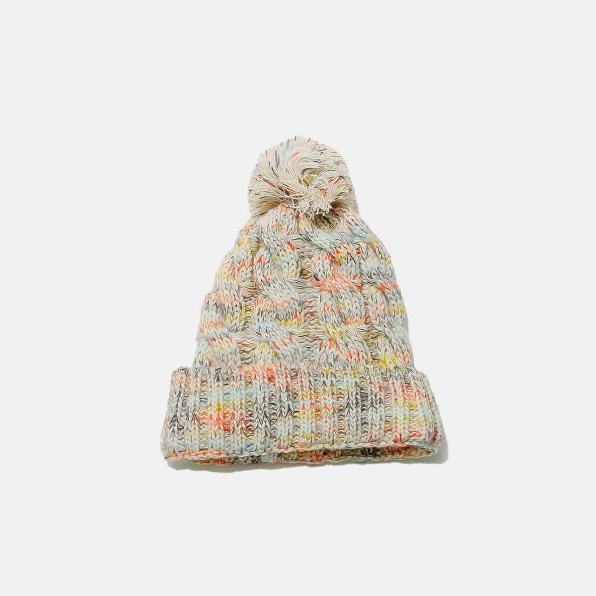 Contrast Cable-Knit Hat with Pompom - ClozArt