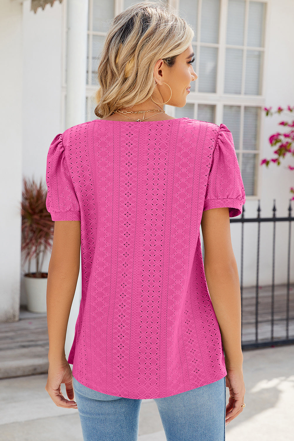 Eyelet Puff Sleeve T-Shirt