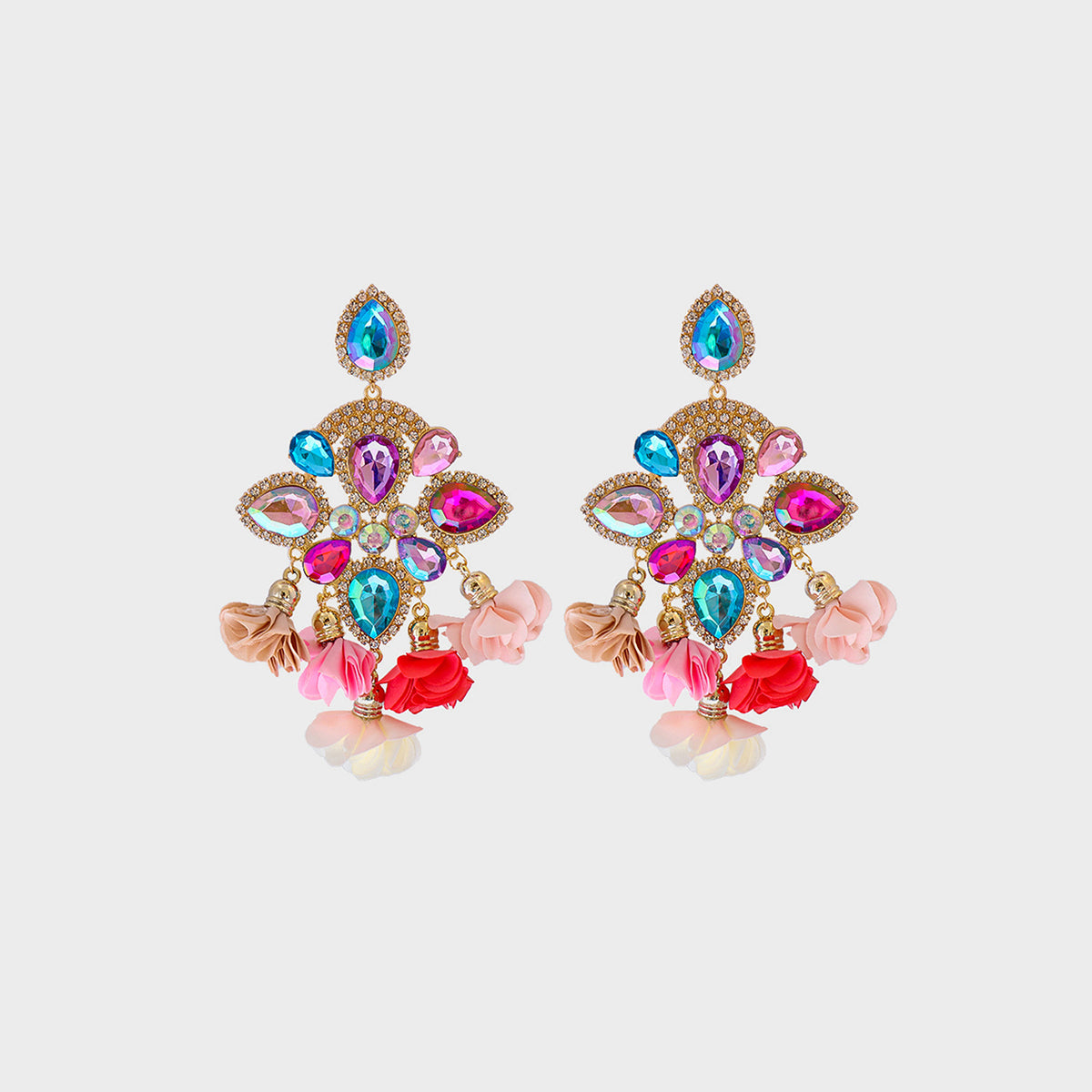 Flower Shape Rhinestone Alloy Dangle Earrings - ClozArt