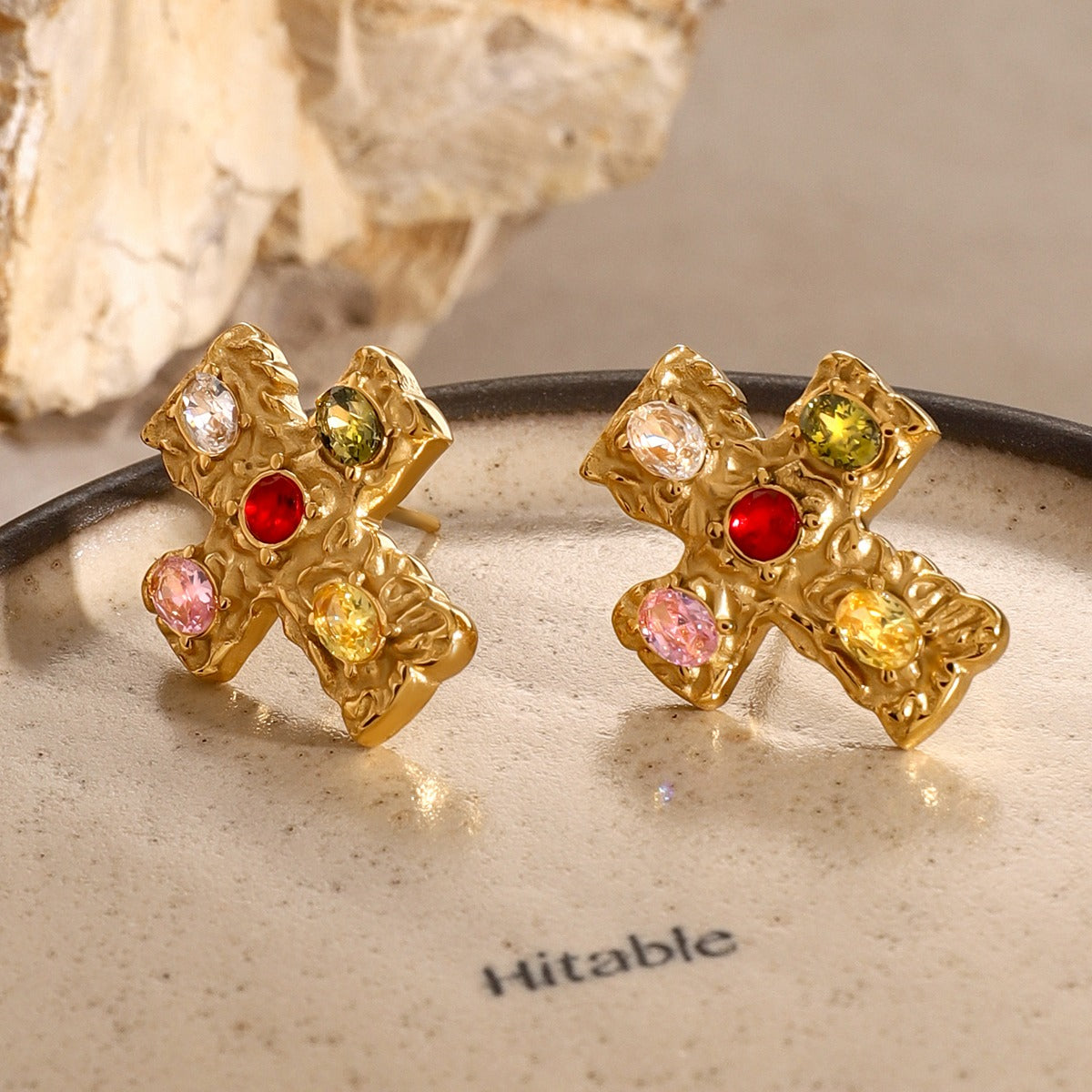 18K Gold-Plated Zircon Cross Earrings - ClozArt