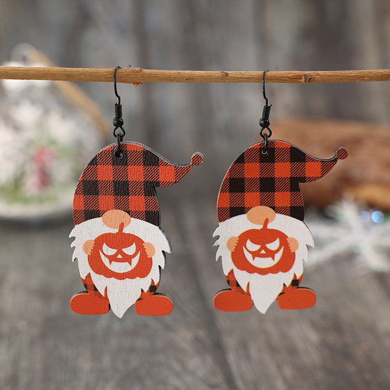 Wooden Dwarfs Pumpkin Dangle Earrings - ClozArt