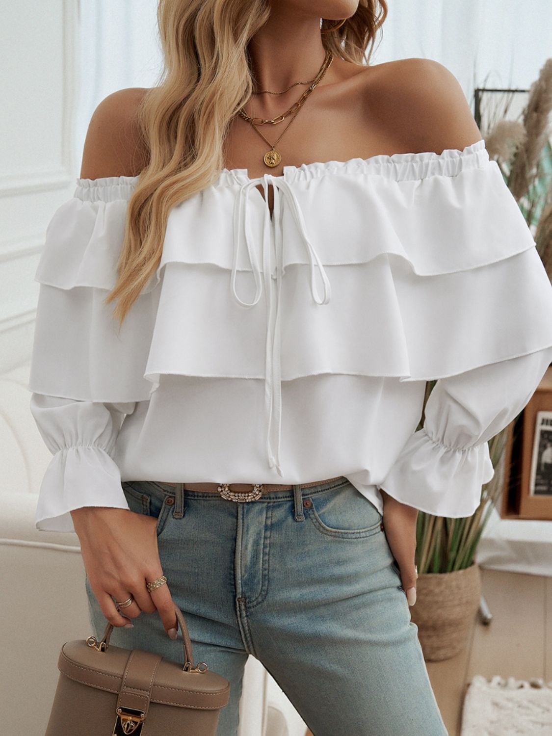 Devine Off-Shoulder Flounce Sleeve Blouse