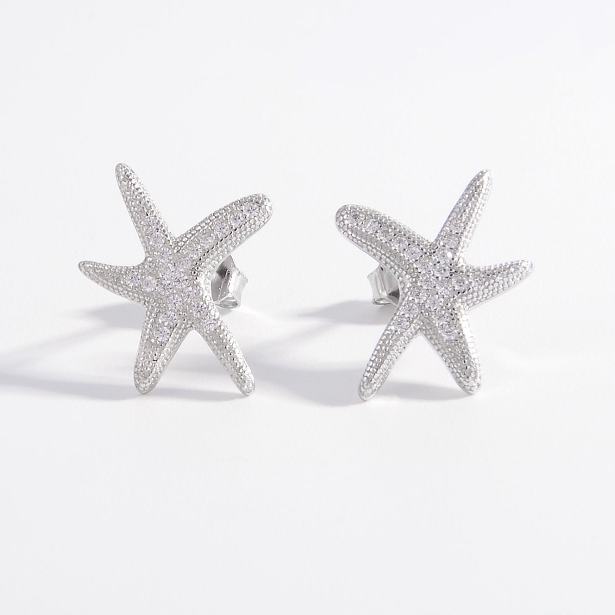 925 Sterling Silver Inlaid Zircon Starfish Earrings - ClozArt