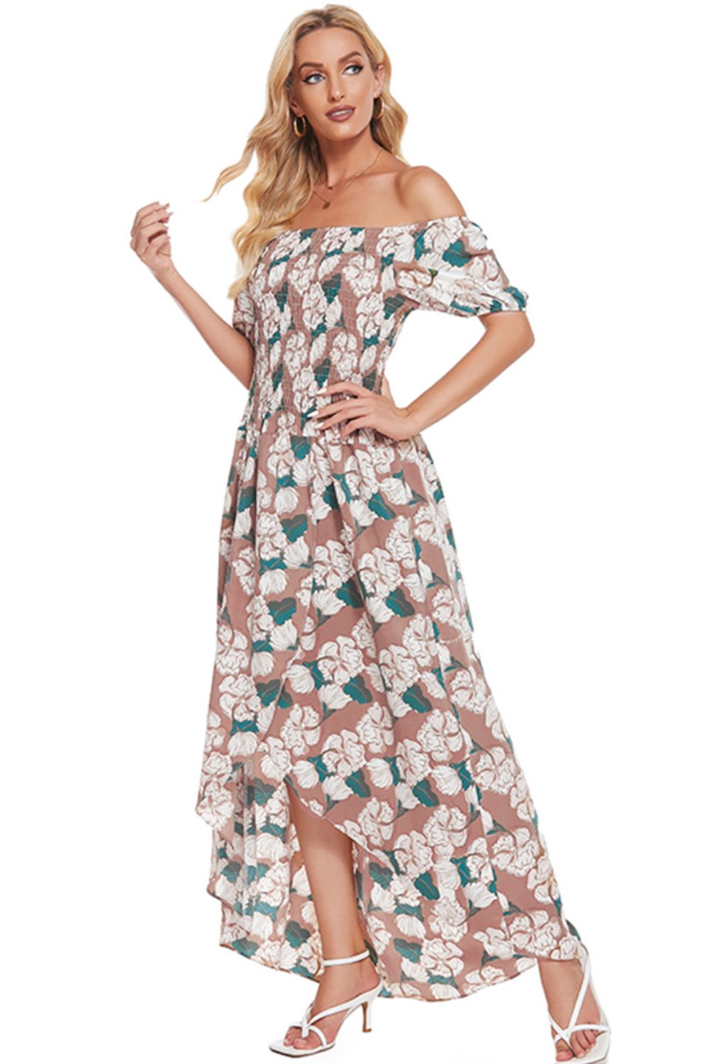 Floral Off-Shoulder Slit Maxi Dress - ClozArt