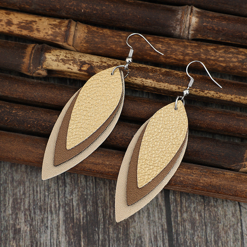 PU Leather Leaf Shape Earrings - ClozArt