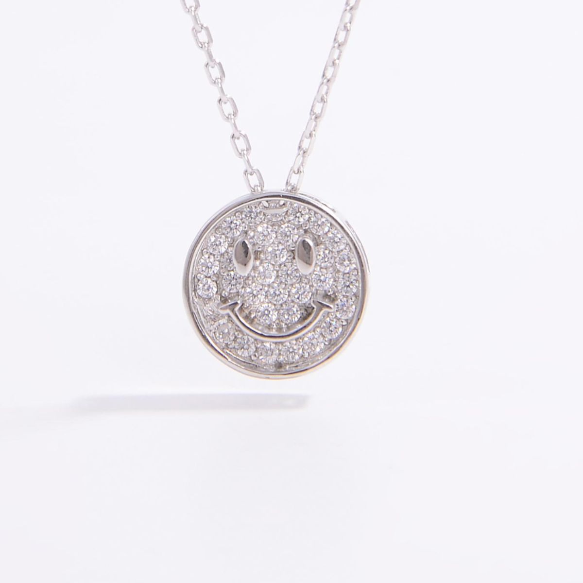 925 Sterling Silver Zircon Smiley Face Necklace - ClozArt