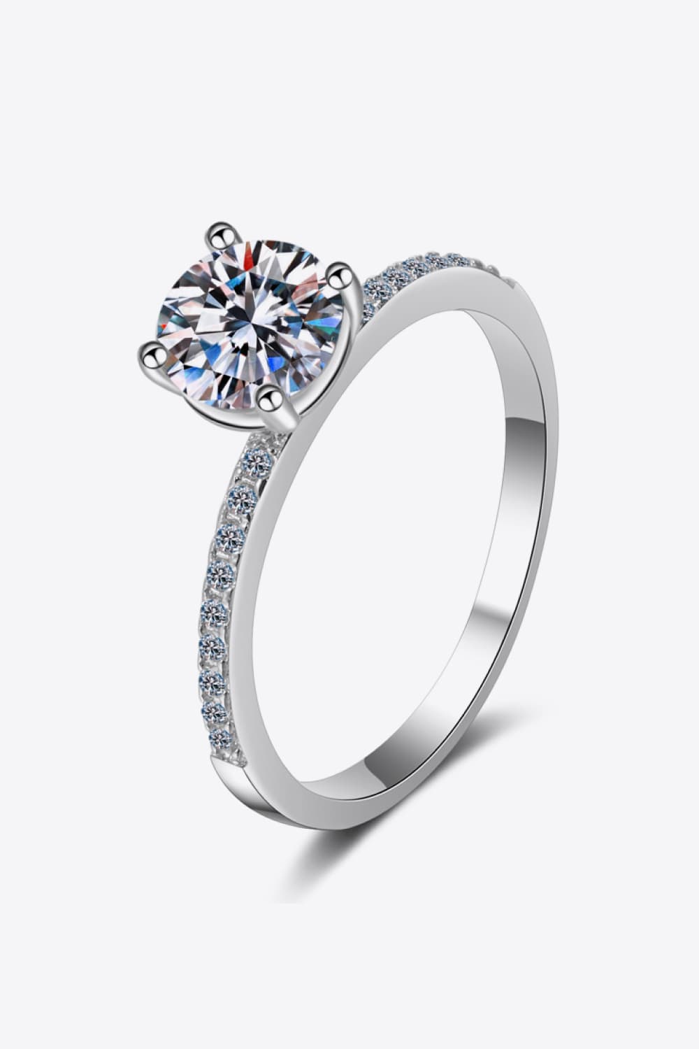 1 Carat Moissanite Rhodium-Plated Side Stone Ring - ClozArt