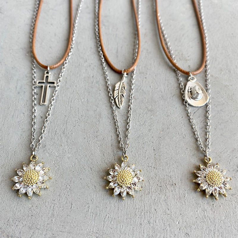 Sunflower Pendant Necklace Set - ClozArt