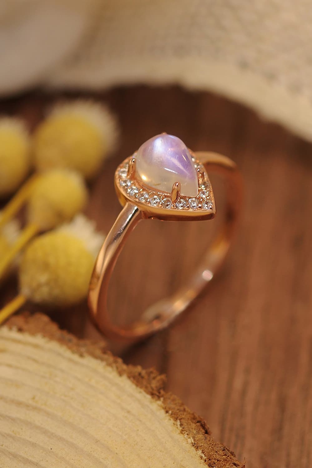 Moonstone Teardrop 925 Sterling Silver Halo Ring - ClozArt