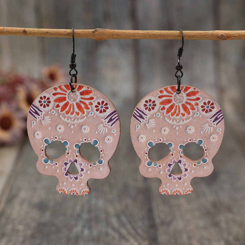 Alloy Hook Wooden Skeleton Earrings - ClozArt