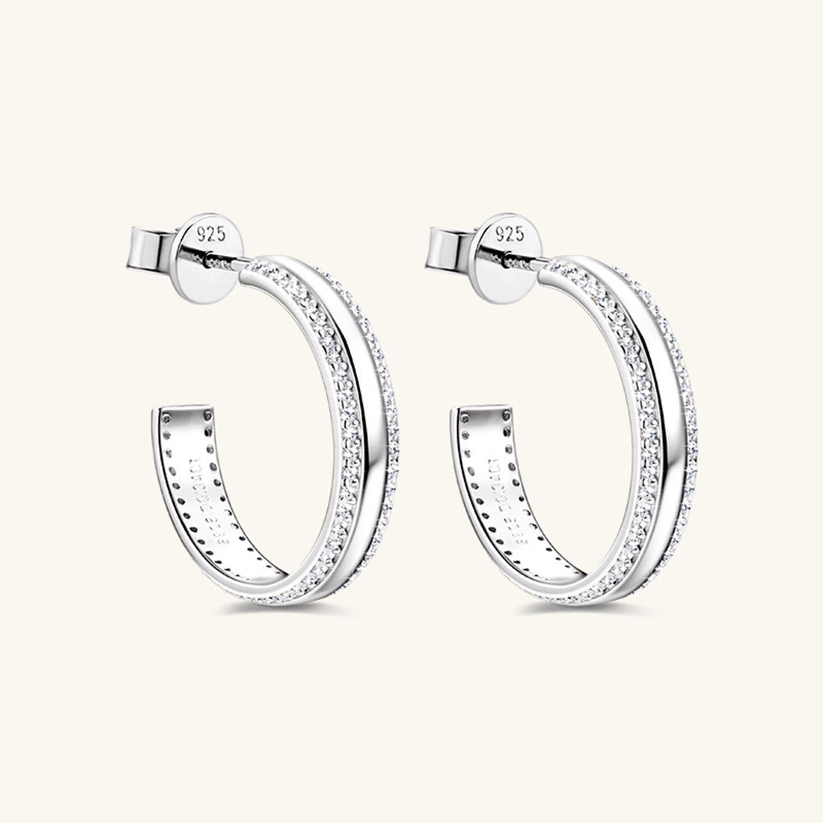 925 Sterling Silver Inlaid Moissanite C-Hoop Earrings - ClozArt