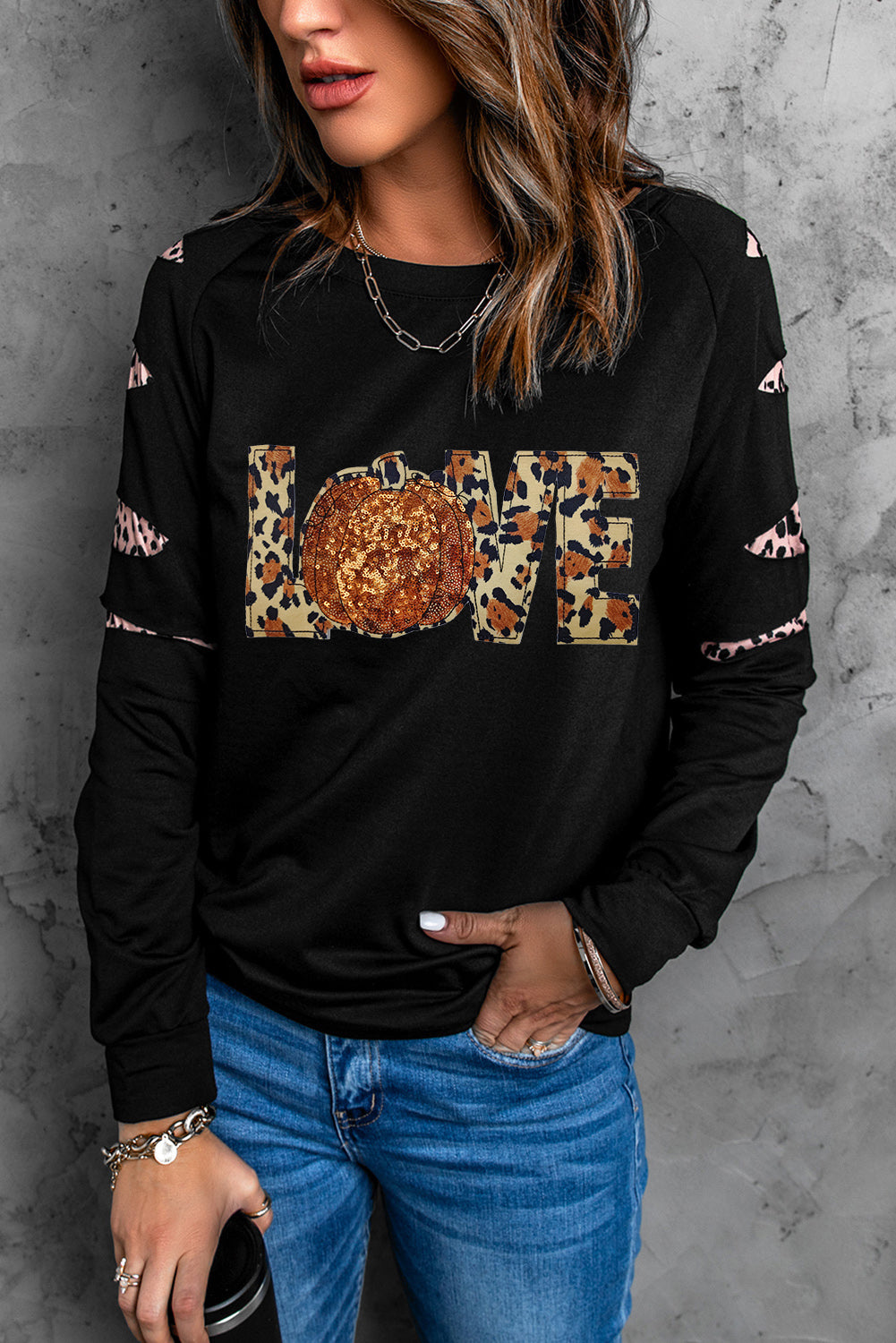 Sequin Leopard Long Sleeve Sweatshirt