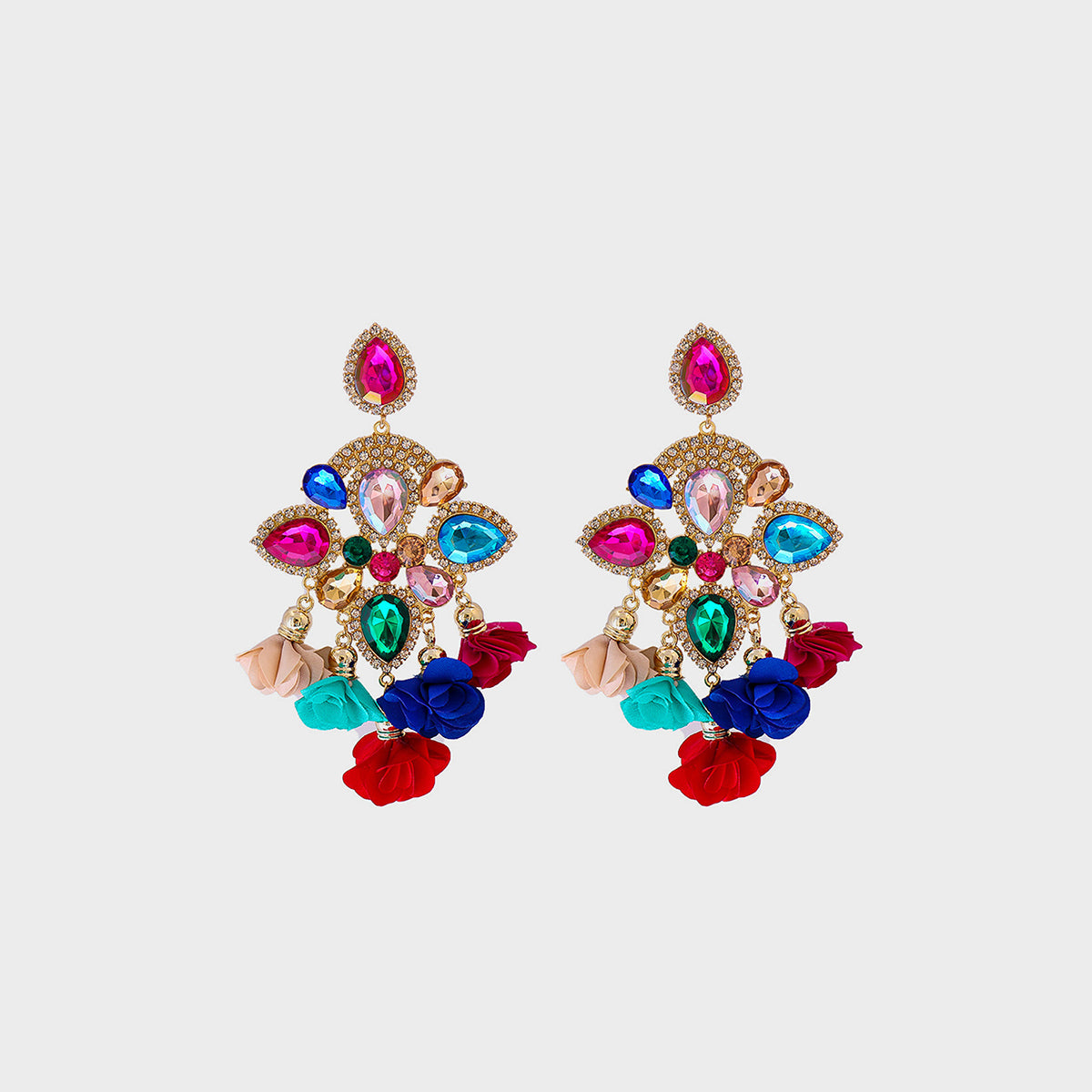 Flower Shape Rhinestone Alloy Dangle Earrings - ClozArt