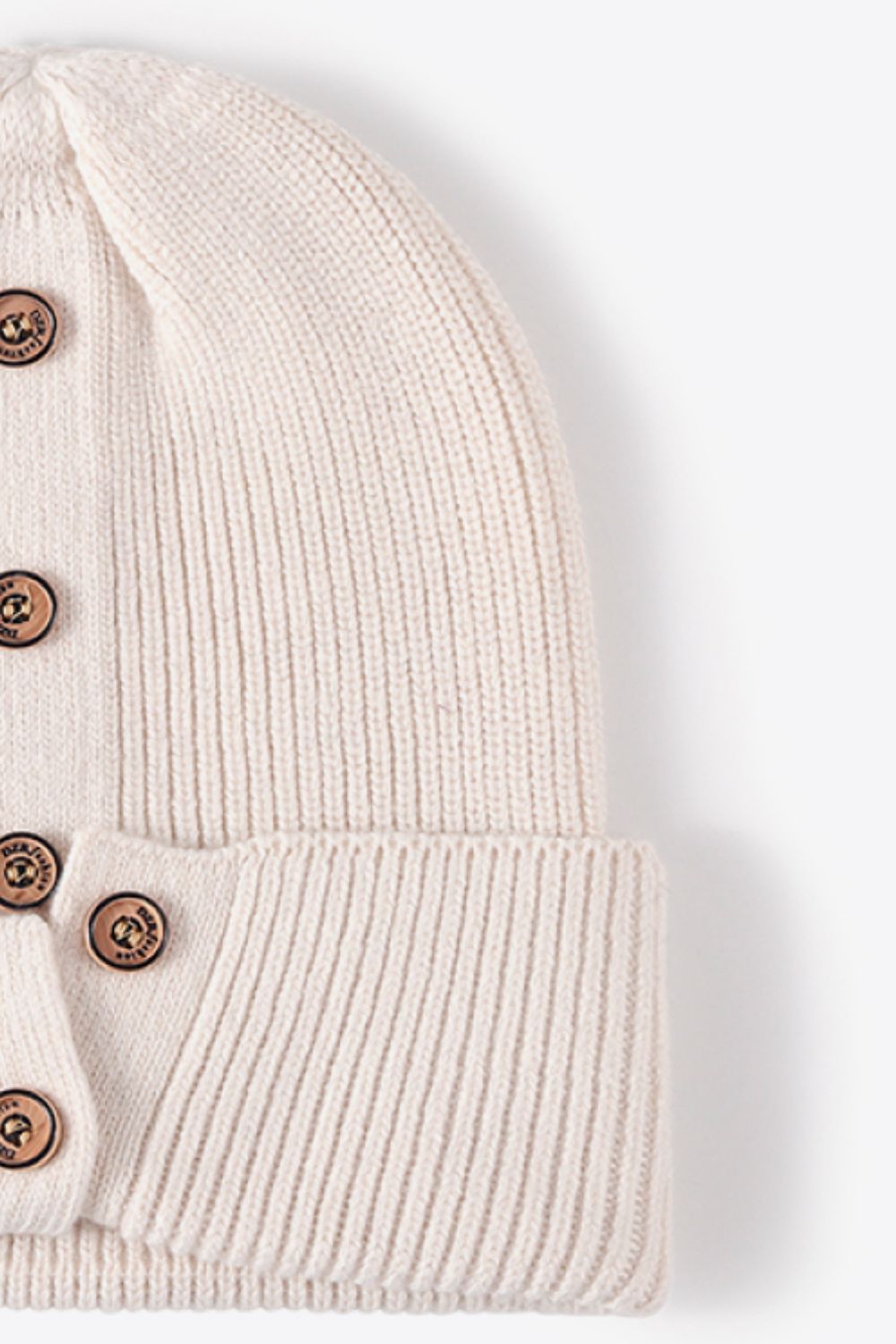 Button Detail Rib-Knit Cuff Beanie - ClozArt