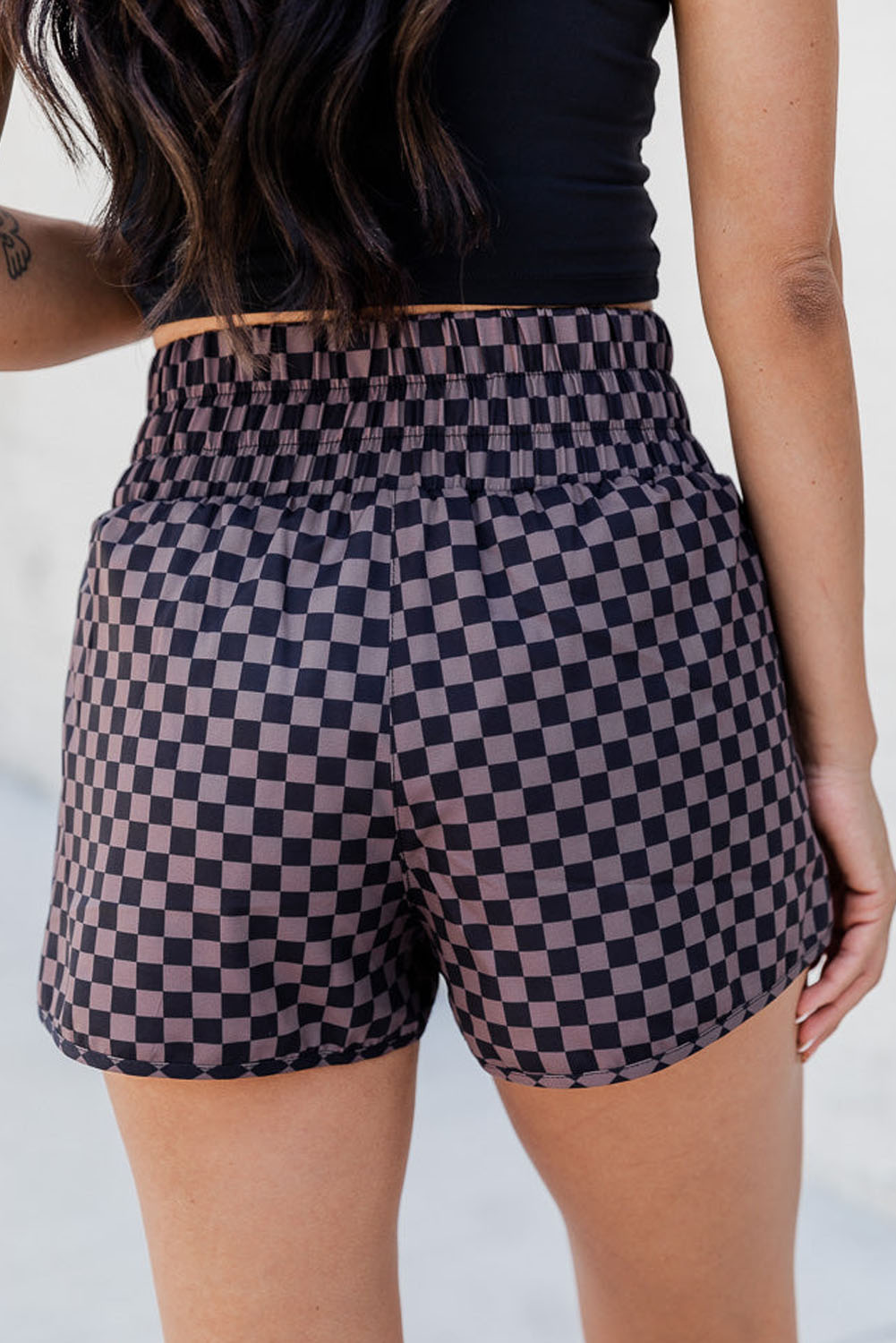 Checkered Elastic Waist Shorts - ClozArt