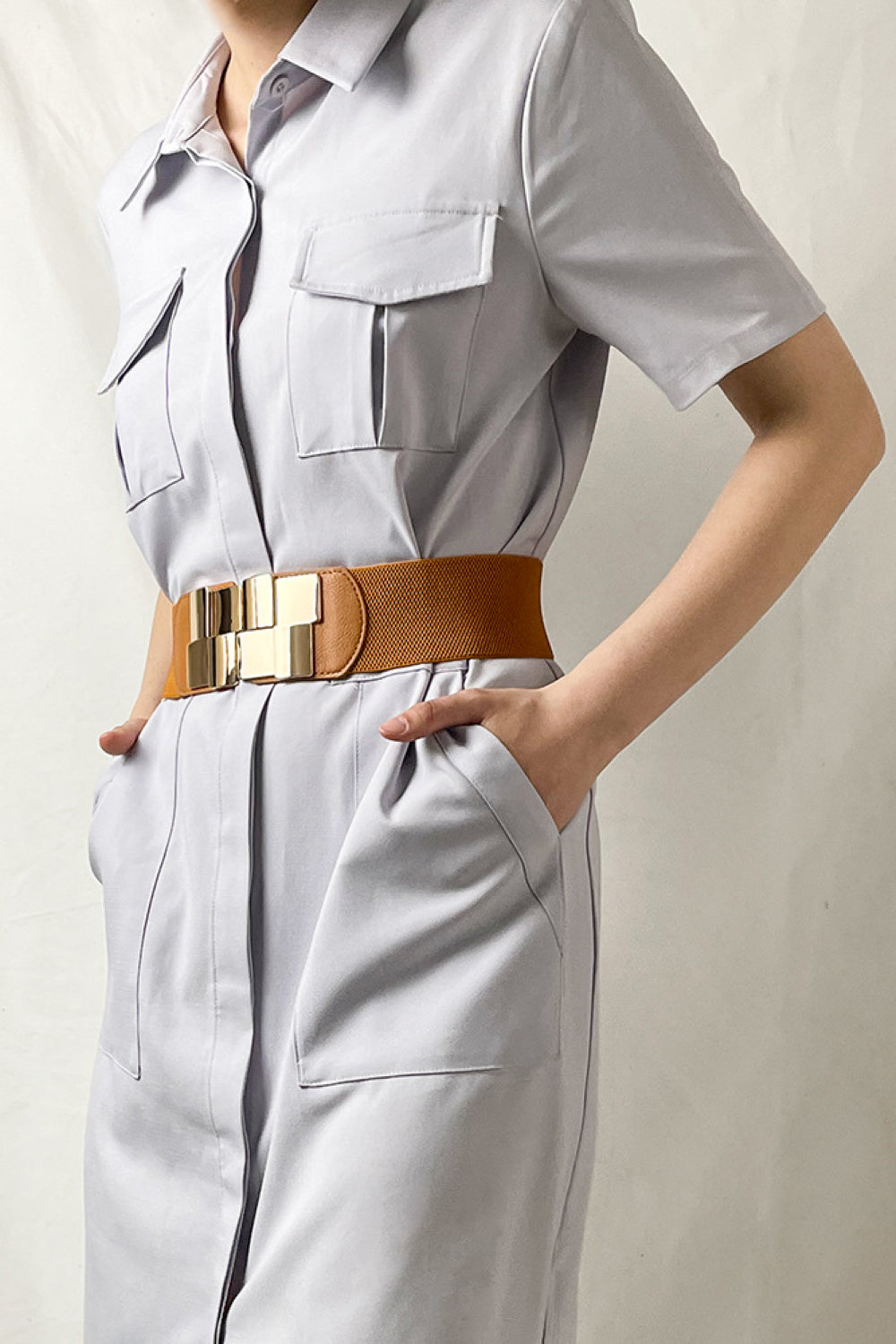 Geometric Buckle Elastic Wide Belt - ClozArt