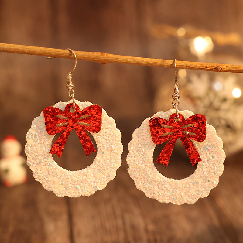 PU Leather Sequin Wreath Shape Earrings - ClozArt