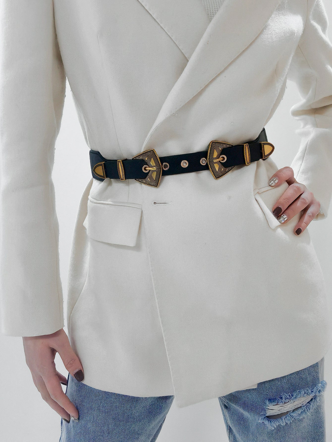 Double Buckle PU Leather Belt - ClozArt