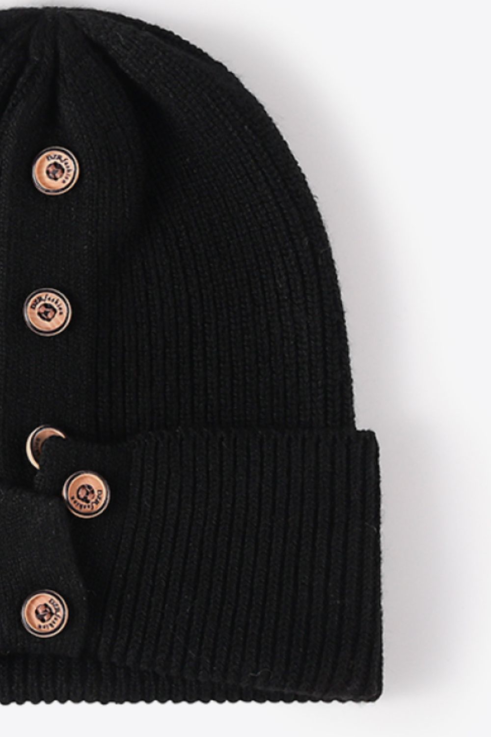 Button Detail Rib-Knit Cuff Beanie - ClozArt