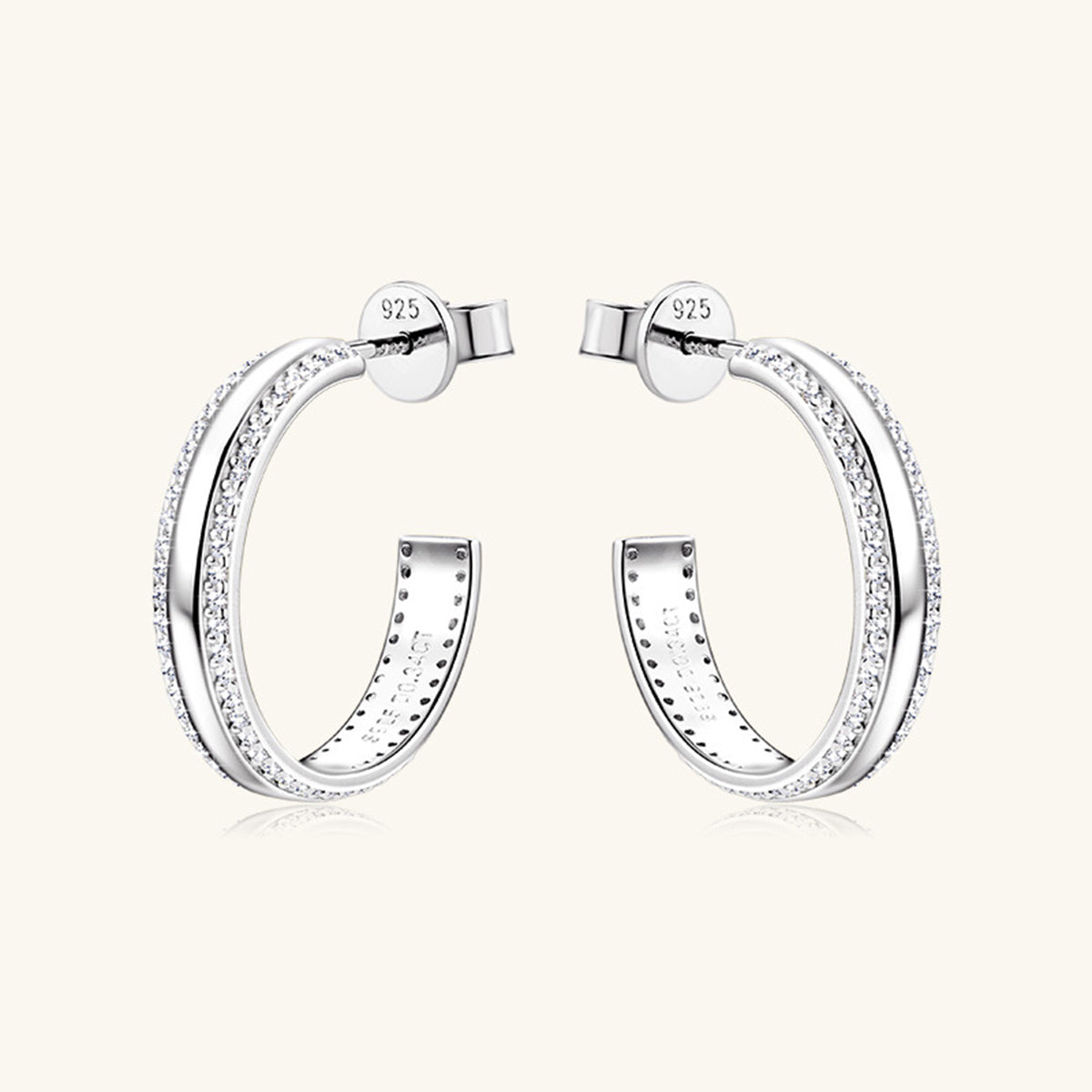 925 Sterling Silver Inlaid Moissanite C-Hoop Earrings - ClozArt