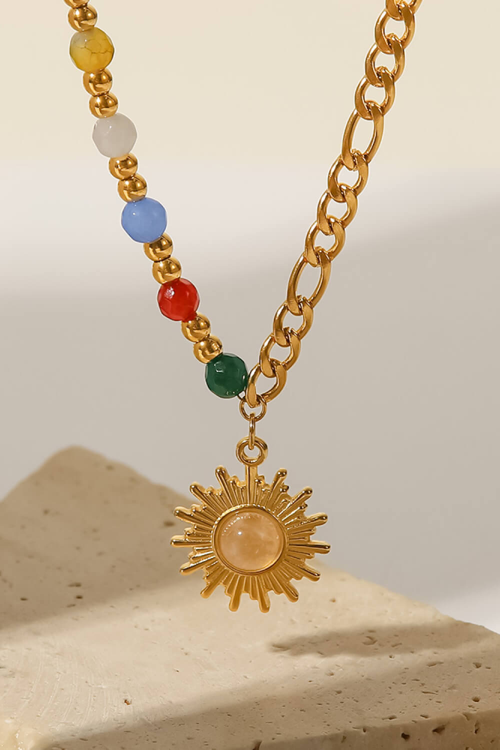 Opal Sun Shape Pendant Necklace - ClozArt