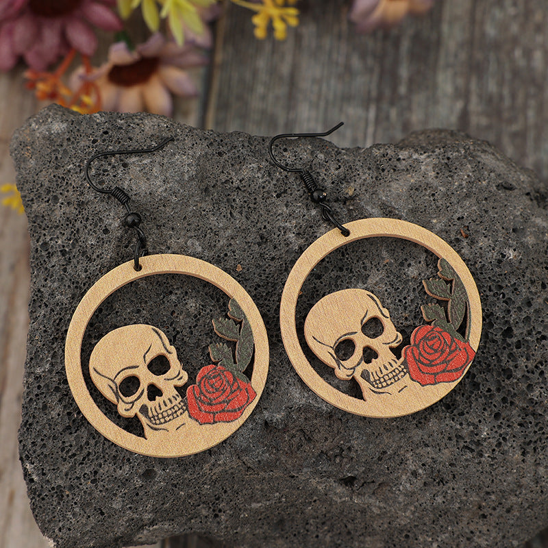 Wooden Cutout Skeleton Earrings - ClozArt