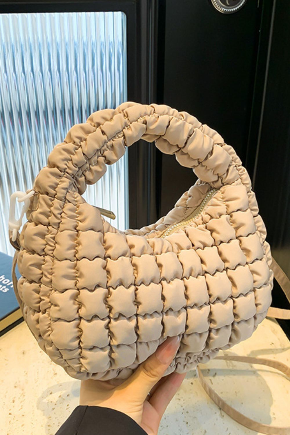 Quilted Puffy Removable Strap Crossbody Bag - ClozArt