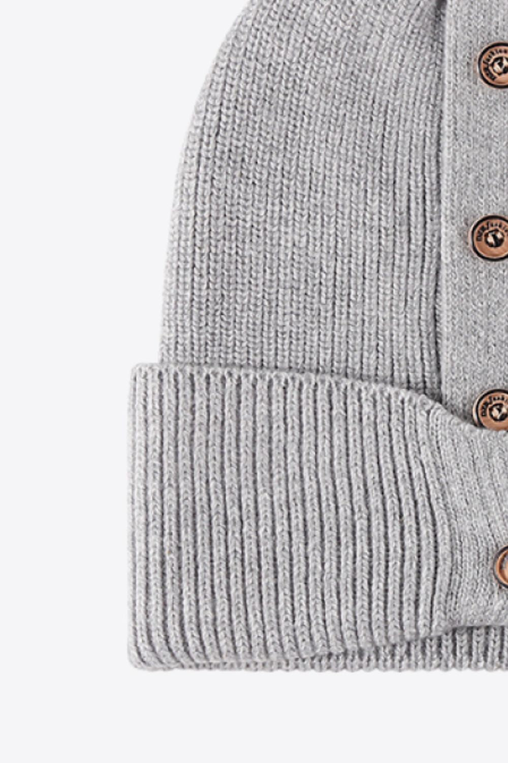 Button Detail Rib-Knit Cuff Beanie - ClozArt