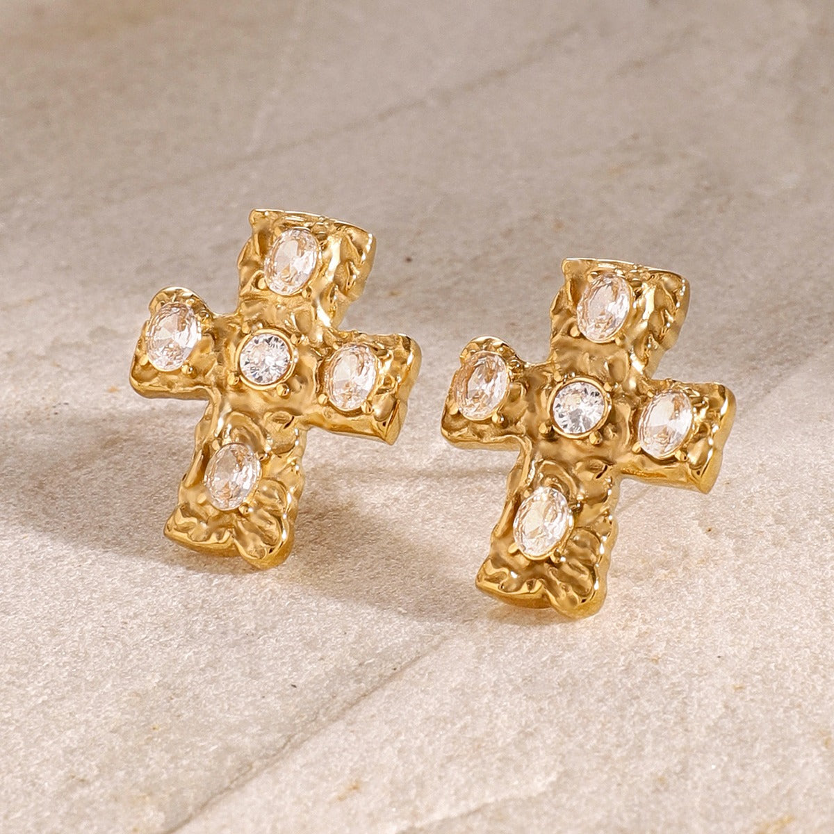 18K Gold-Plated Zircon Cross Earrings - ClozArt