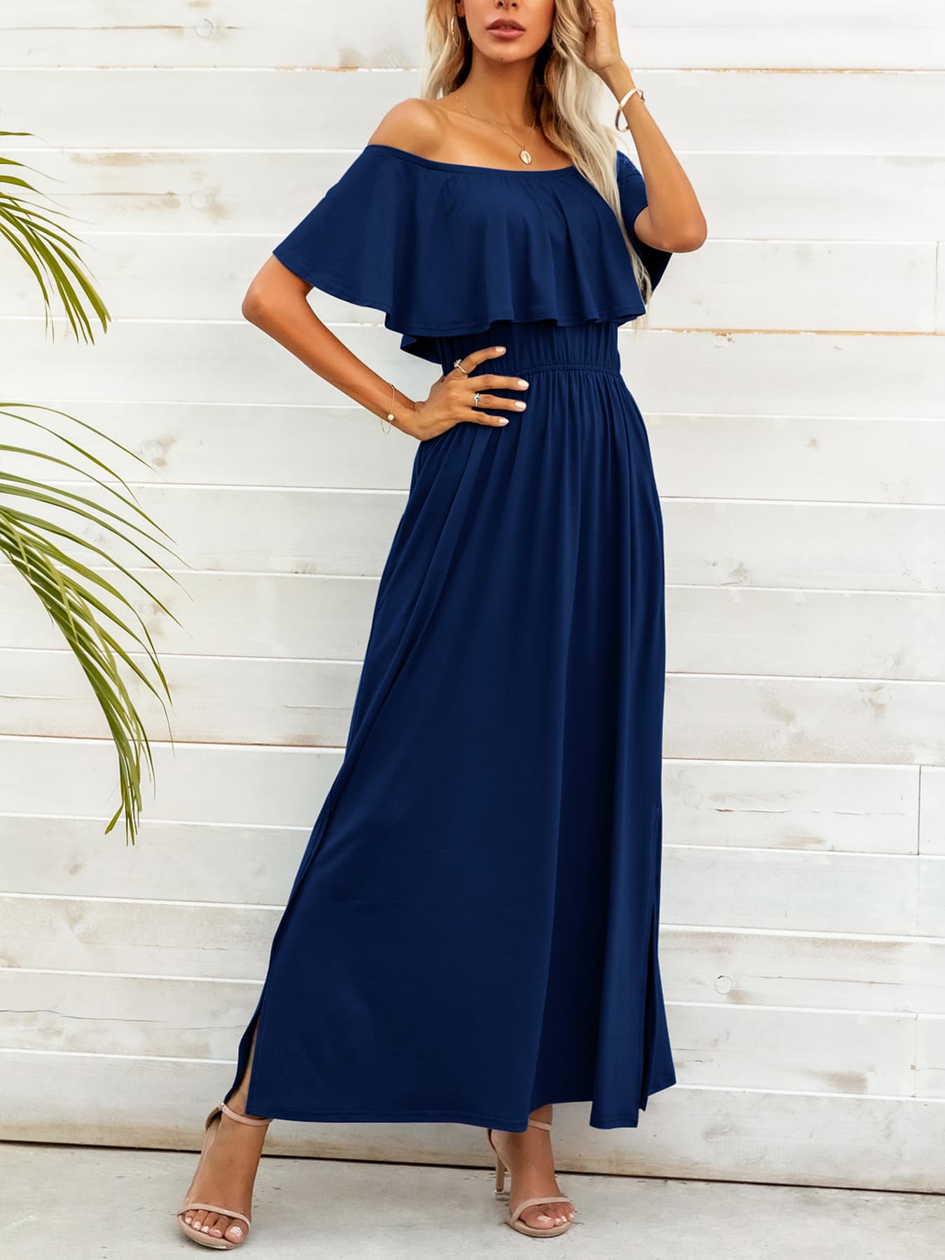 Off-Shoulder Slit Maxi Dress - ClozArt