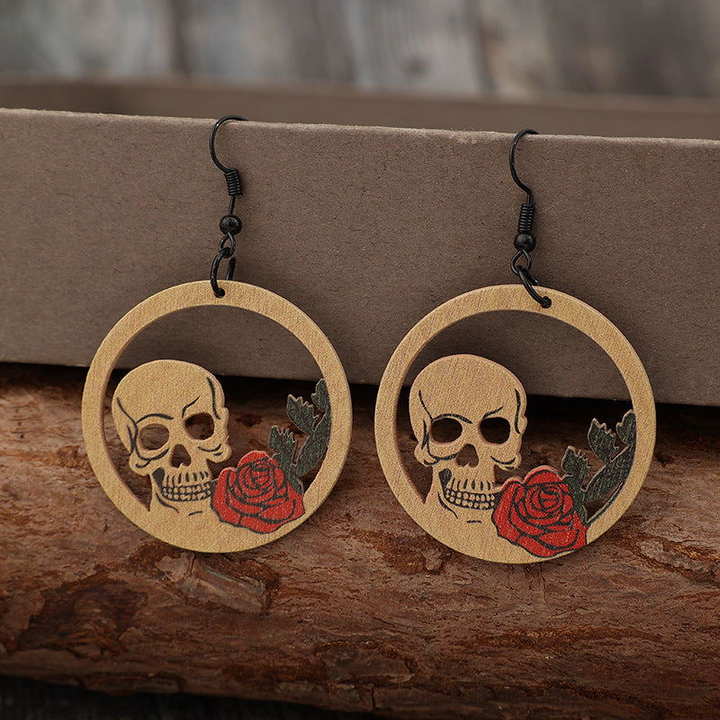 Wooden Cutout Skeleton Earrings - ClozArt