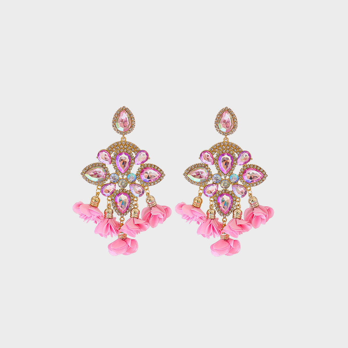 Flower Shape Rhinestone Alloy Dangle Earrings - ClozArt