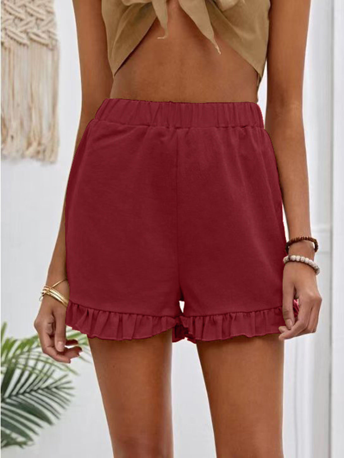 Frill Elastic Waist Shorts - ClozArt