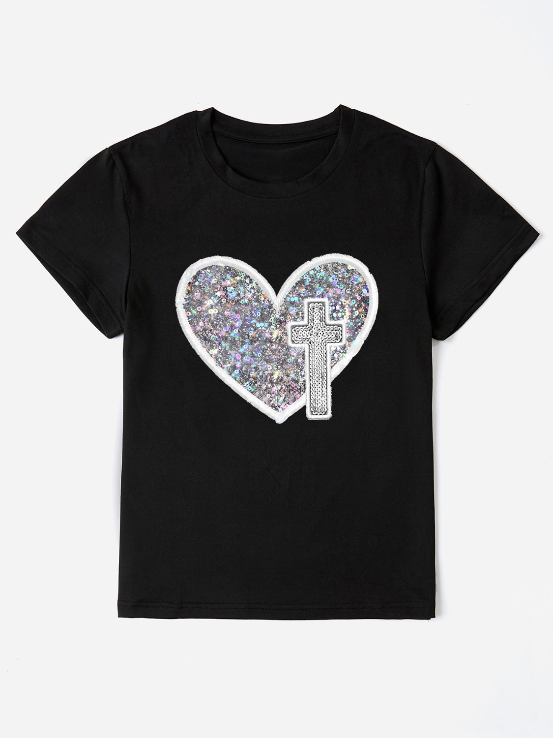 Graphic Heart Round Neck Short Sleeve T-Shirt