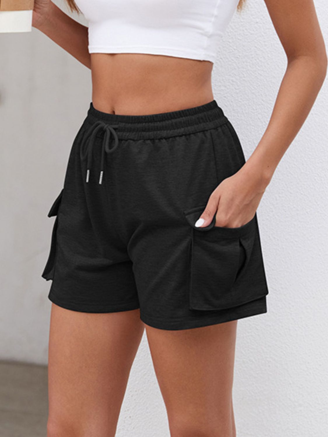 Drawstring Elastic Waist Shorts with Pockets - ClozArt