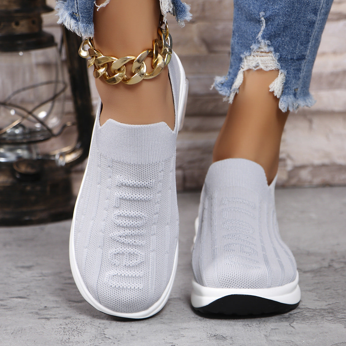 Round Toe Knit Detail Slip On - ClozArt