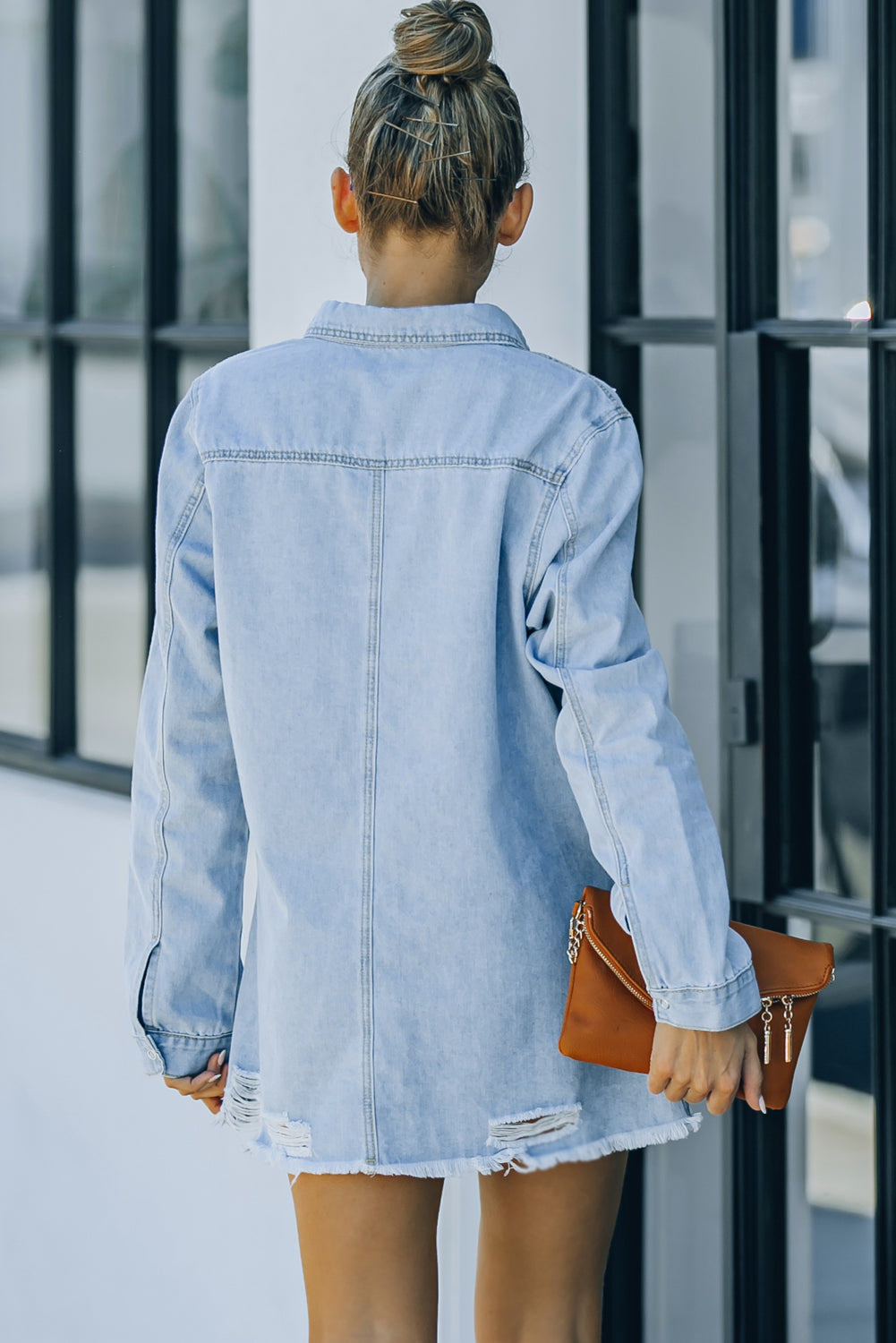 Distressed Snap Down Denim Jacket