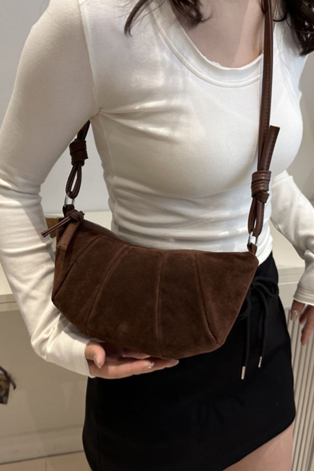 Suede Croissant Shape Shoulder Bag - ClozArt