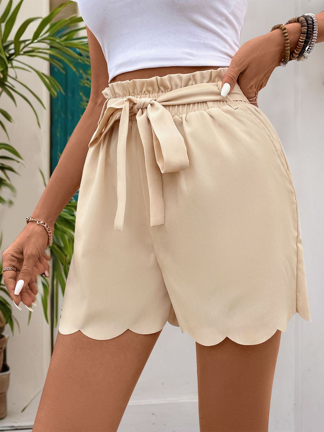 Perfee Frill Tied Shorts with Pockets - ClozArt