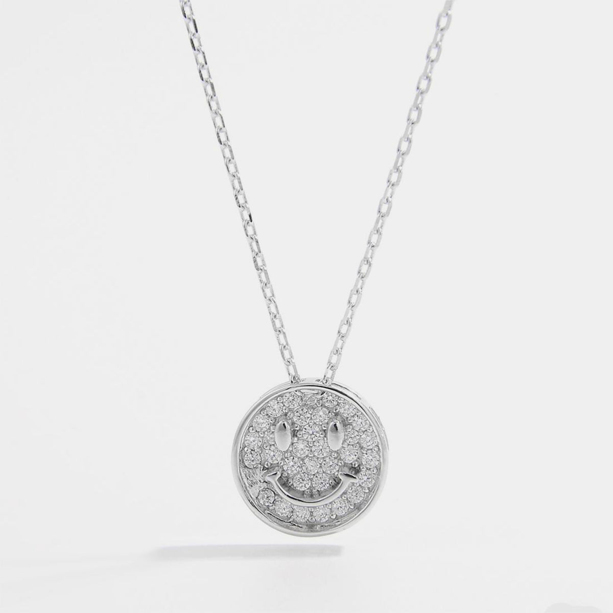 925 Sterling Silver Zircon Smiley Face Necklace - ClozArt