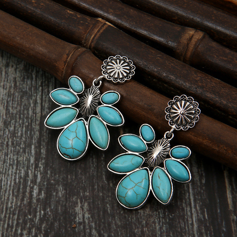 Artificial Turquoise Flower Earrings - ClozArt